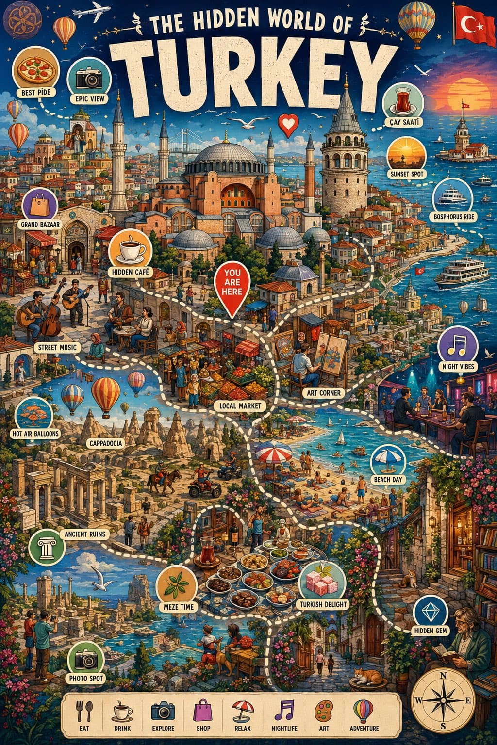 Create a highly detailed illustrated infographic poster
(C