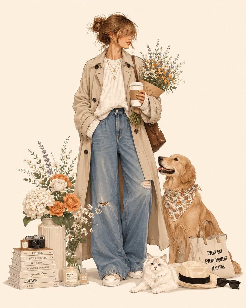 Create a luxury fashion illustration featuring [Person].

St