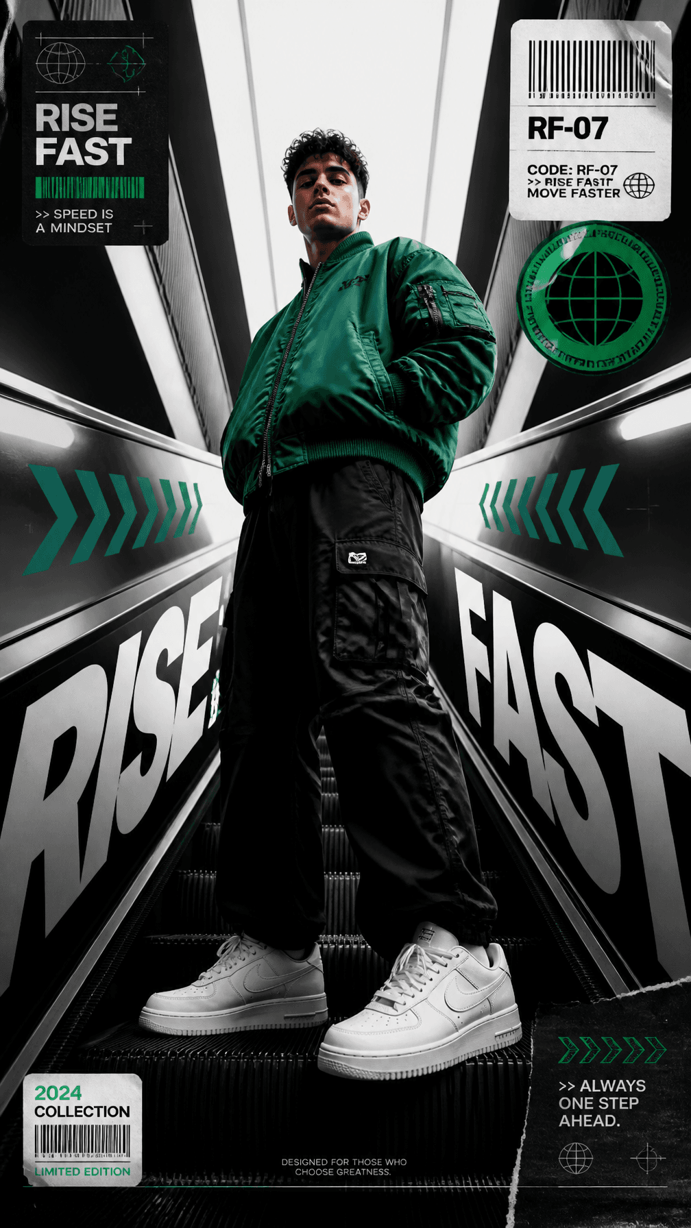 A premium 9:16 sports-fashion editorial advertising poster.M