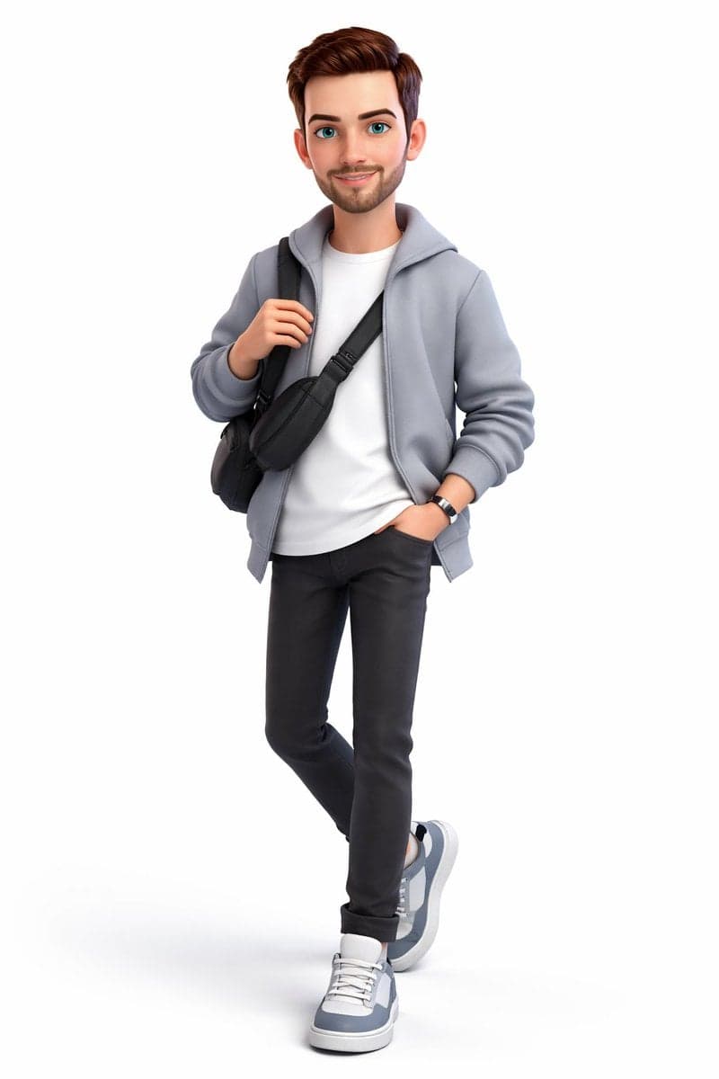 A full-body 3D stylized cartoon boy, Pixar/Disney-inspired c