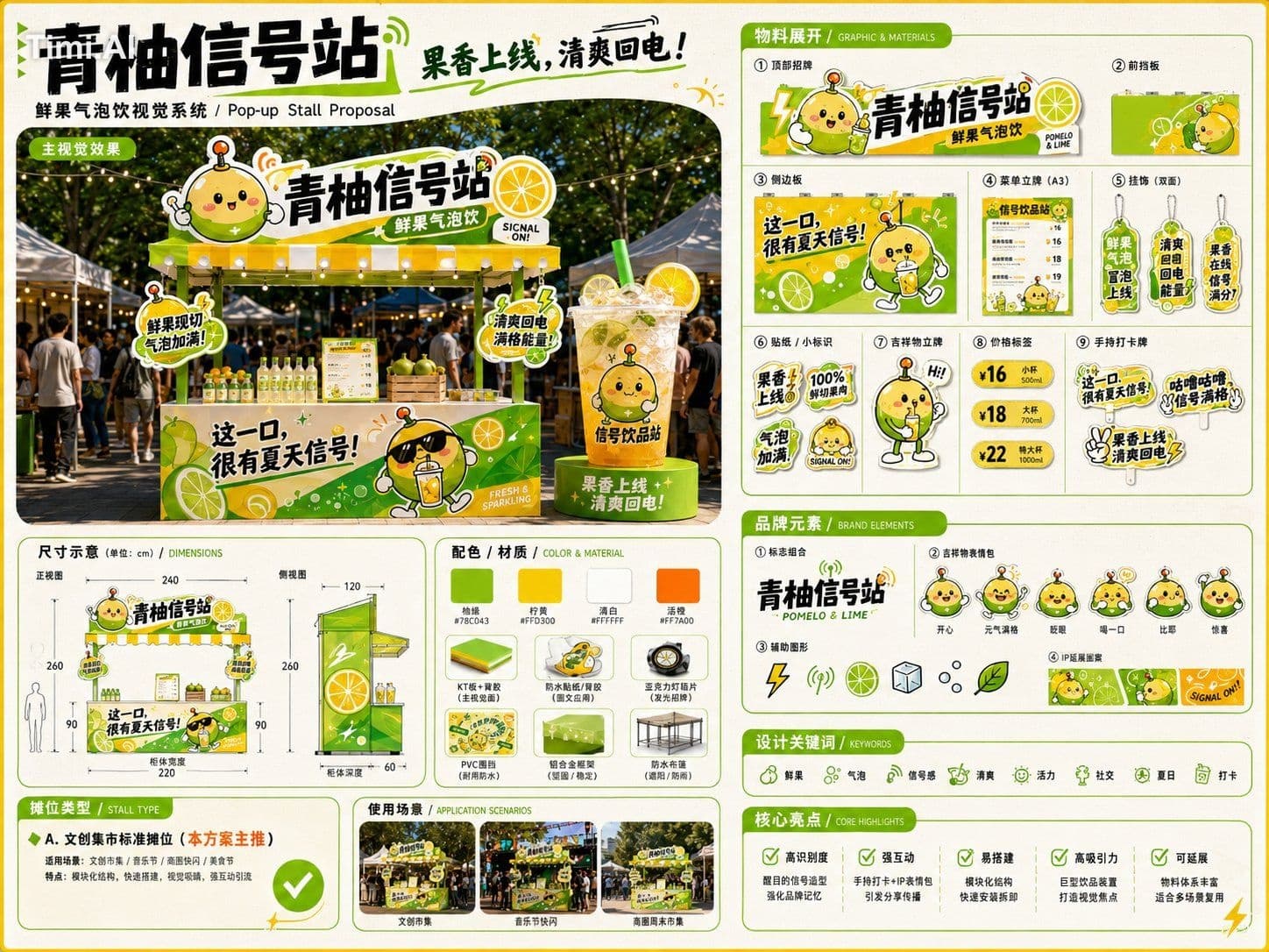 请根据以下用户输入，生成一张横版 4:3 的《创意集市摊位设计提案板 / Creative Market Stall P