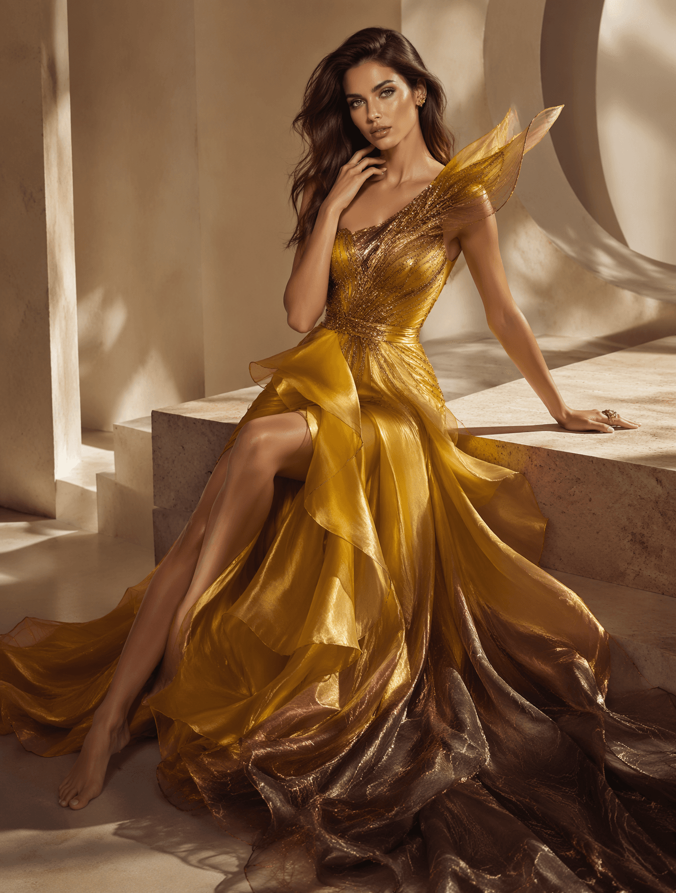 full-body female model, brunette woman in her early 20s, str