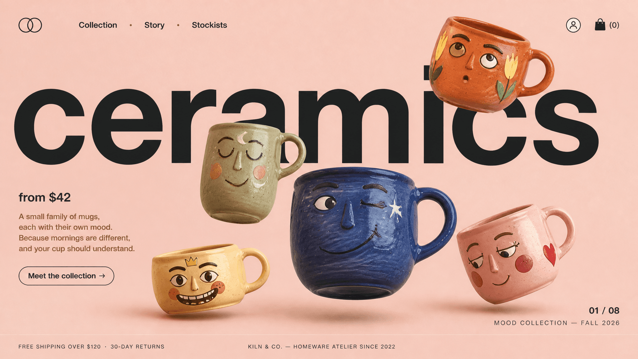 Horizontal desktop landing page hero section for a fictional