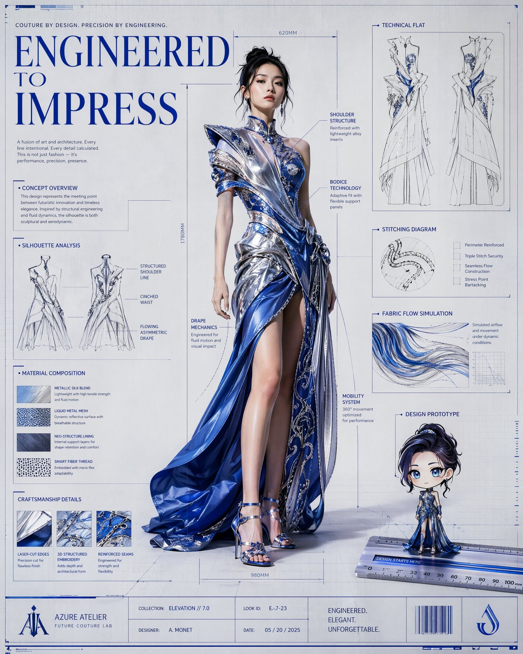 Hyper-realistic luxury fashion campaign poster designed as a