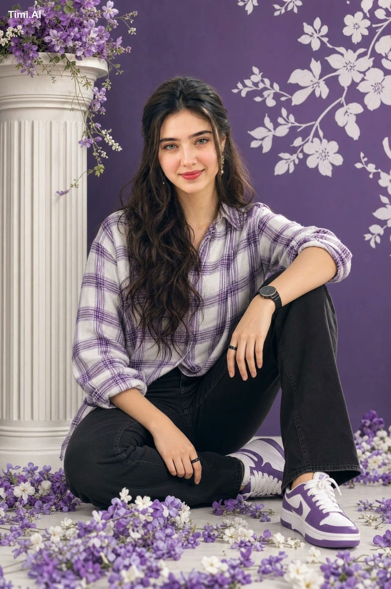 A high-quality studio portrait of a young woman with stylish