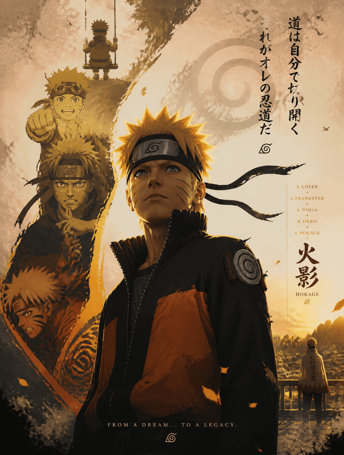 character : Naruto
Design a narrative growth poster in whic