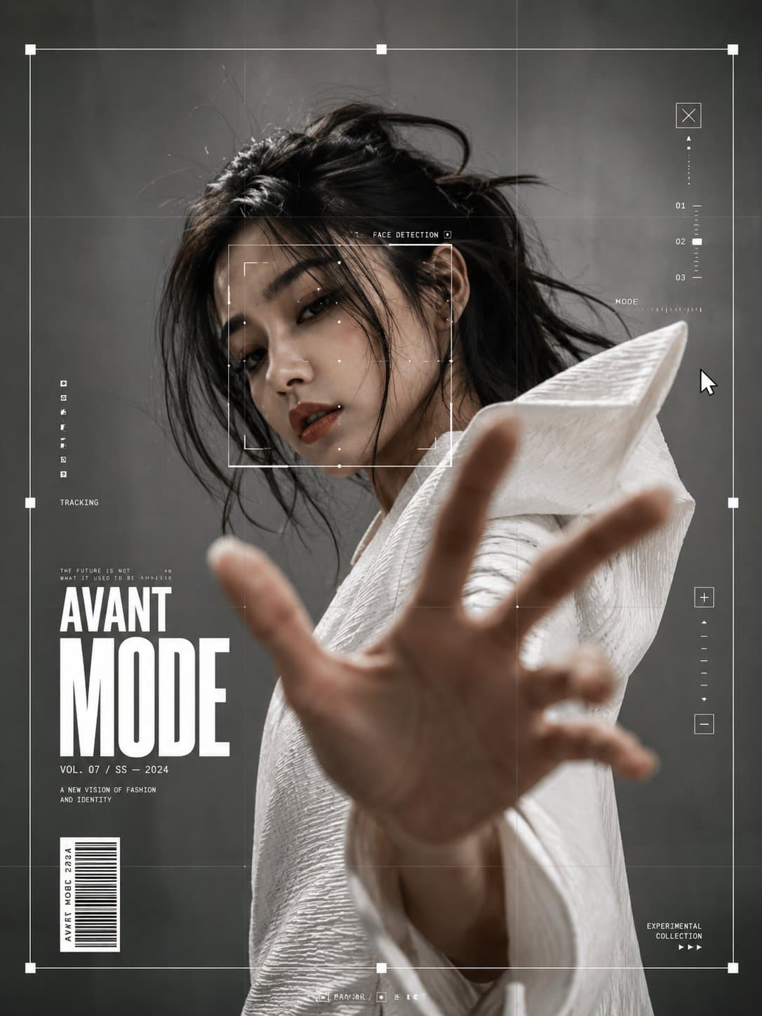 Ultra-realistic fashion editorial portrait of a confident wo