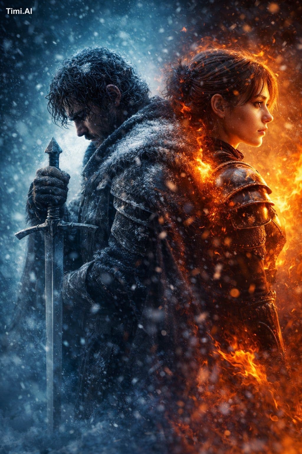 A dramatic cinematic poster-style portrait of two epic fanta