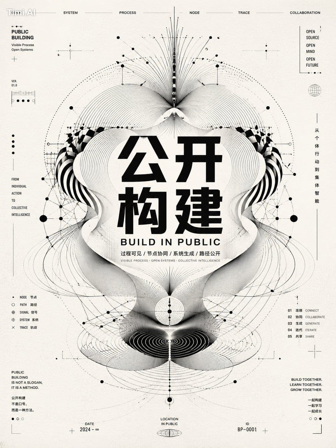 请根据用户输入的【主题文字】与【图片比例】，创作一张高完成度的「黑白光学抽象概念海报 / Monochrome Opti