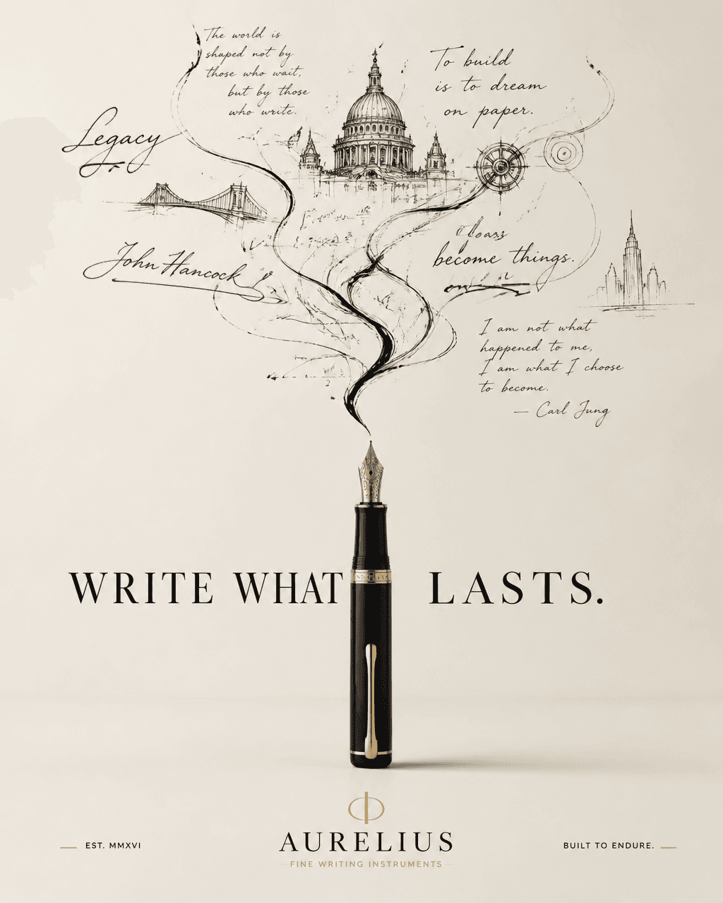 Create a premium advertising poster for a luxury fountain pe