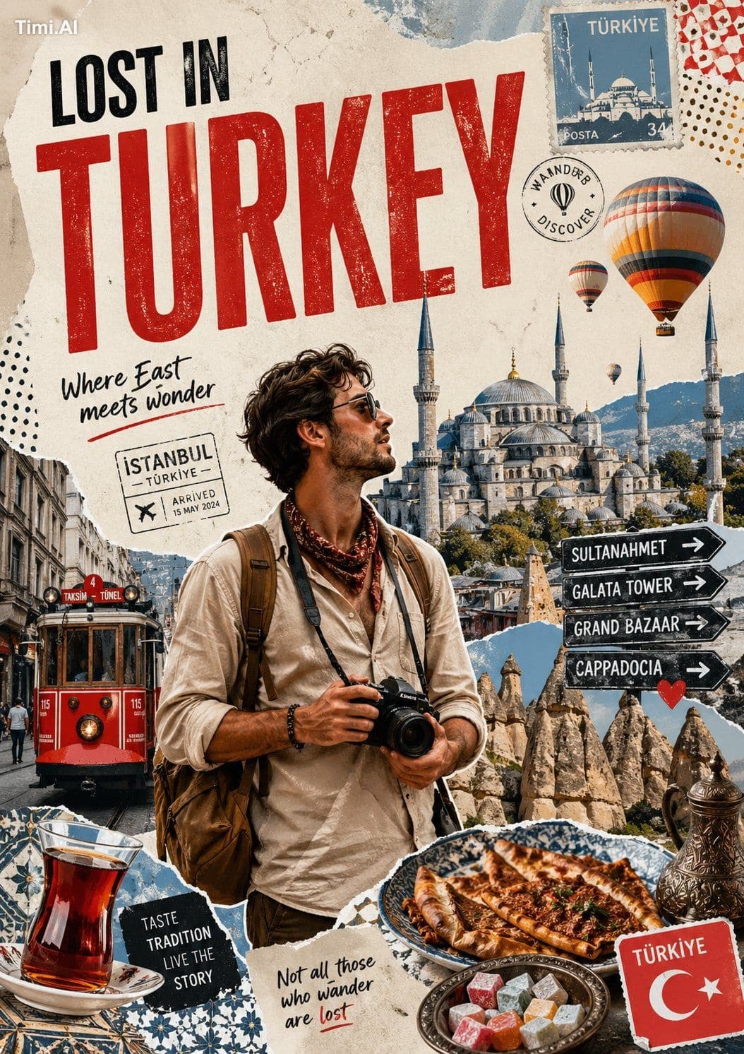 Create a stylized travel poster / graphic collage for [count