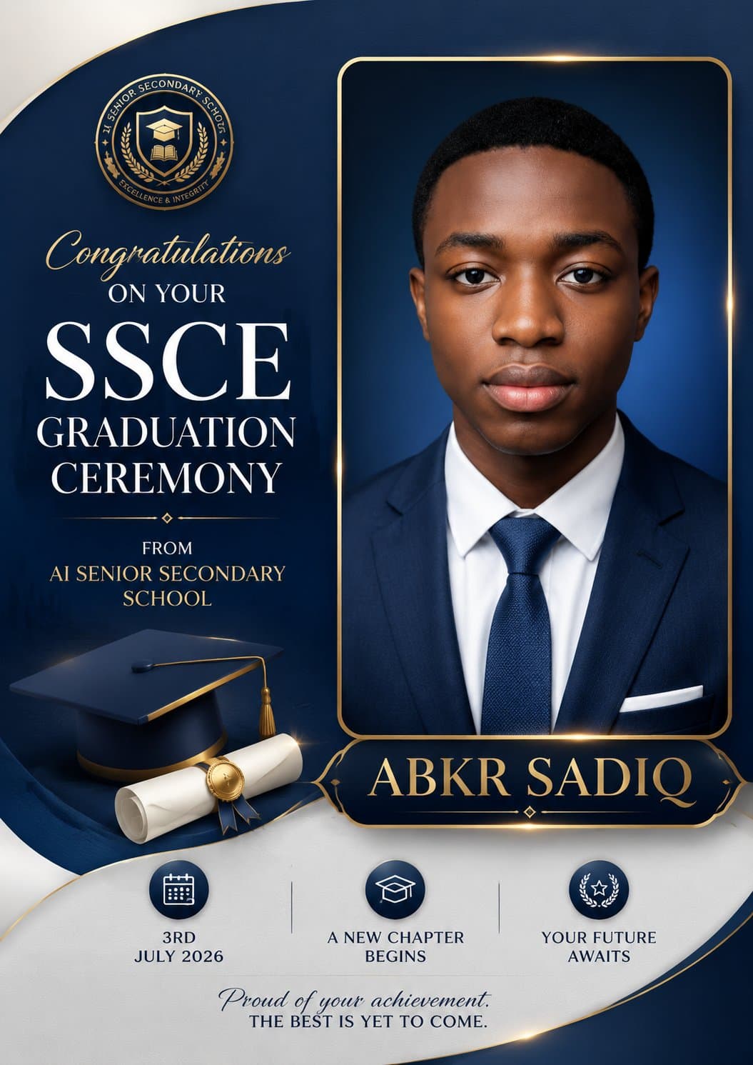 Create an ultra-luxury, modern graduation announcement poste