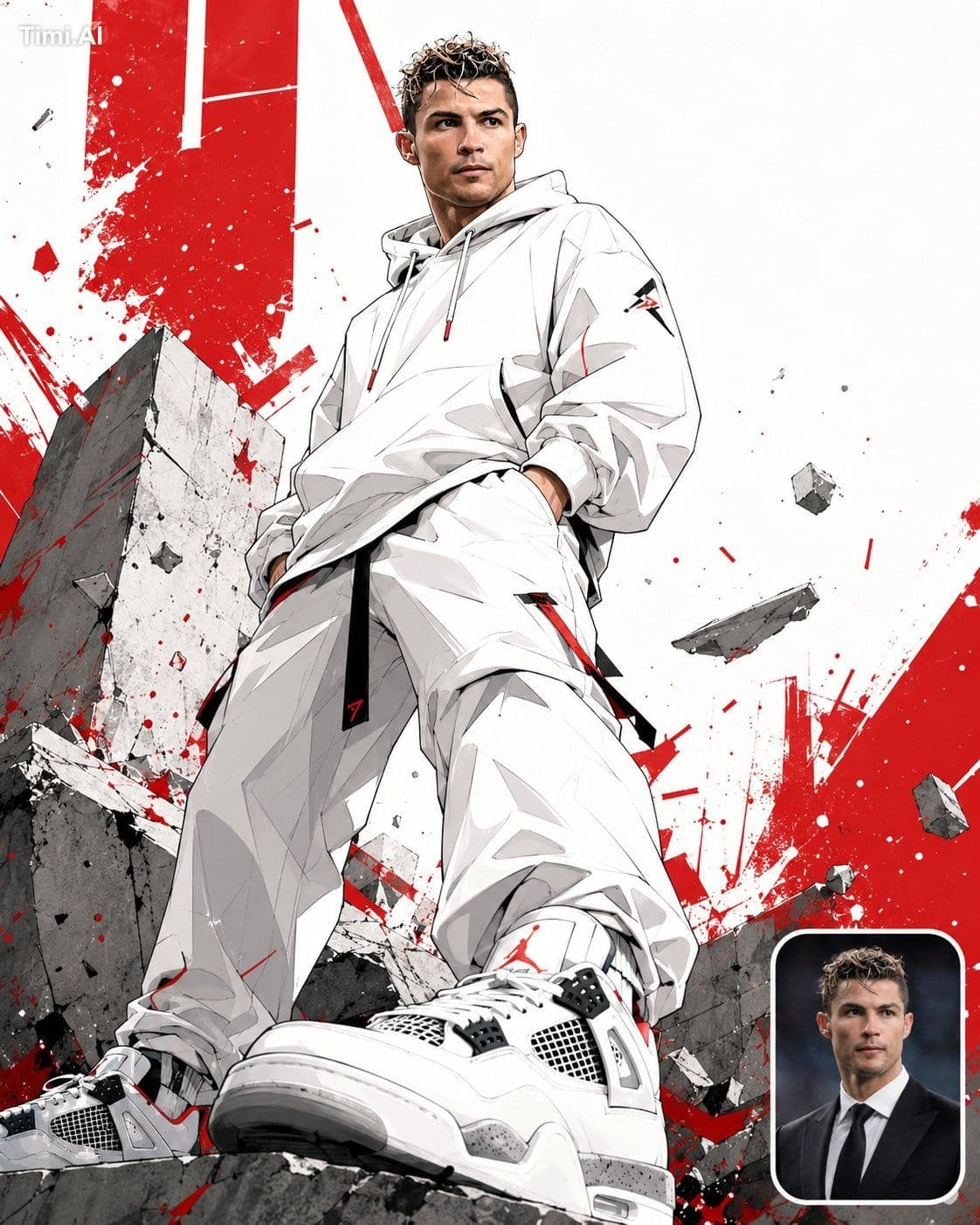 A dynamic full-body urban illustration of the subject (use t