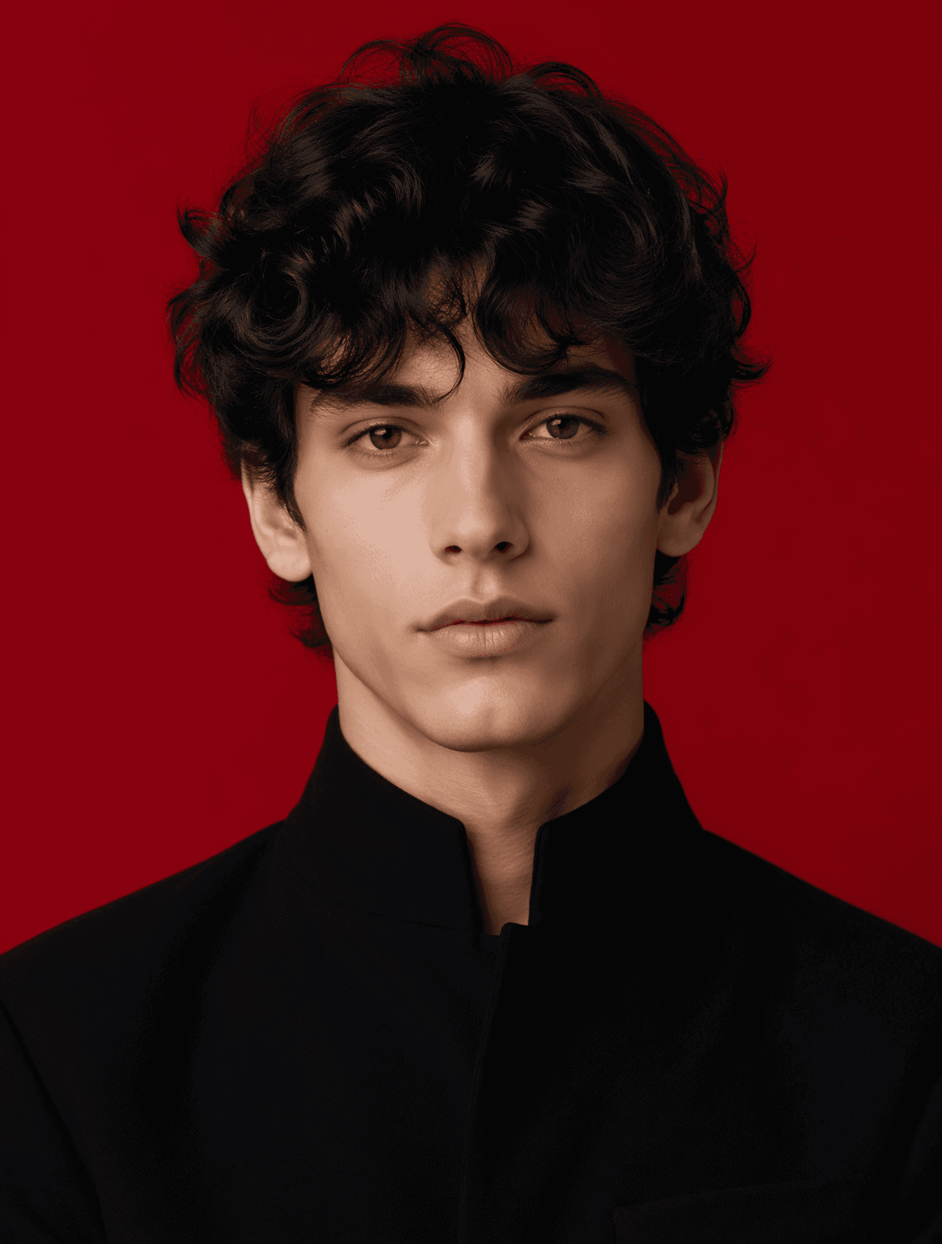 Subject & action
Portrait of a young man with voluminous, te