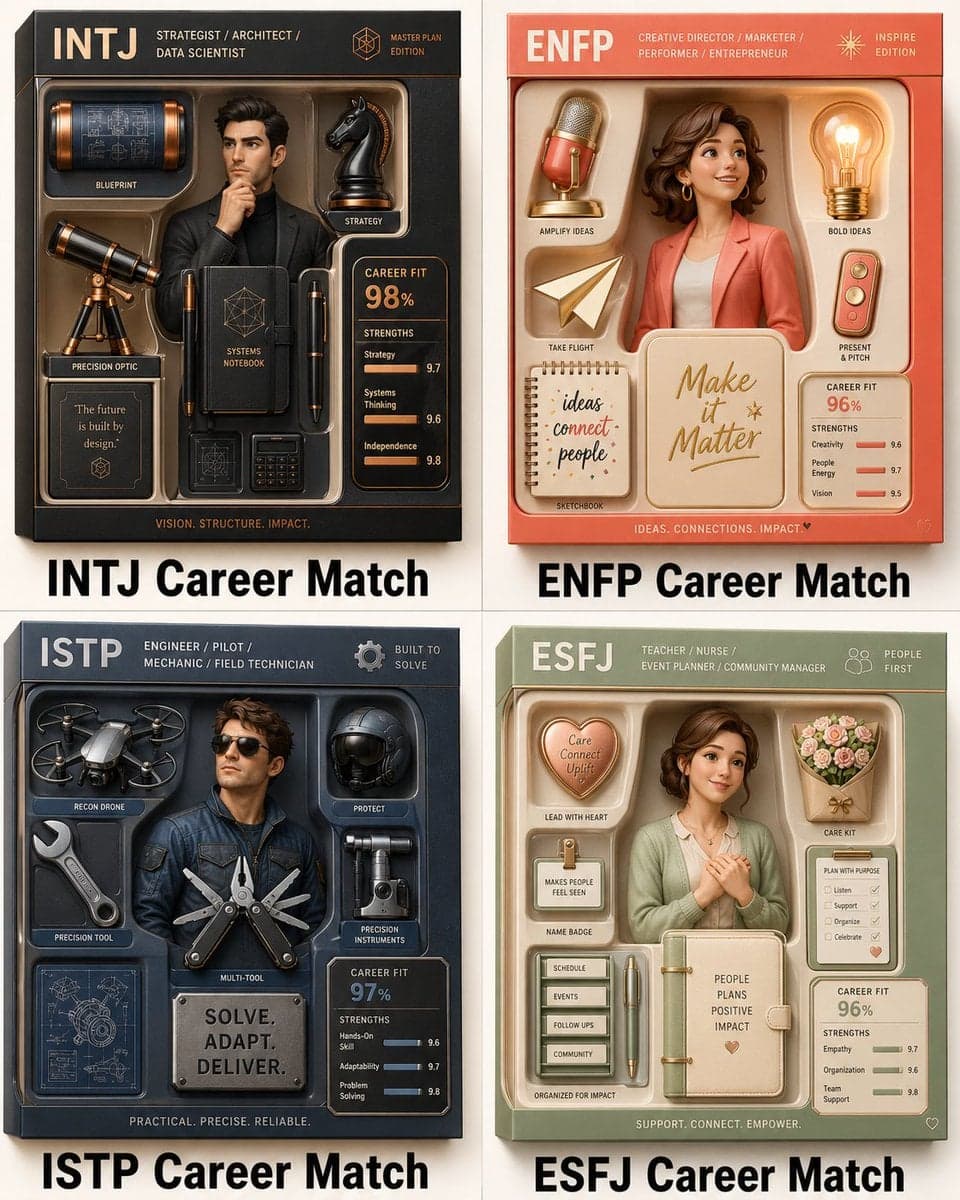 2x2 grid, do this for 4 famous personality types: Render_Tar