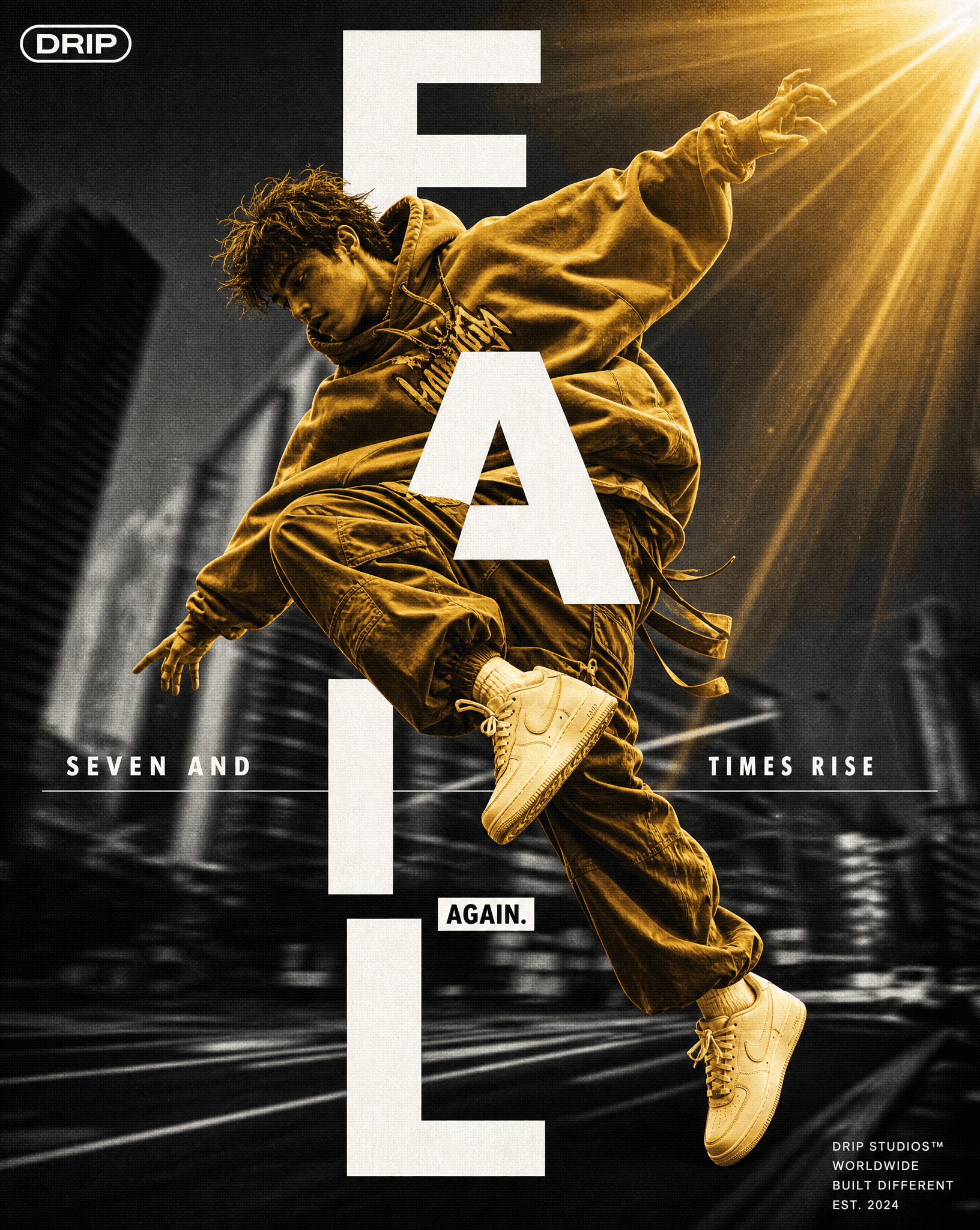 Prompt:"Streetwear fashion poster design, dynamic action sho