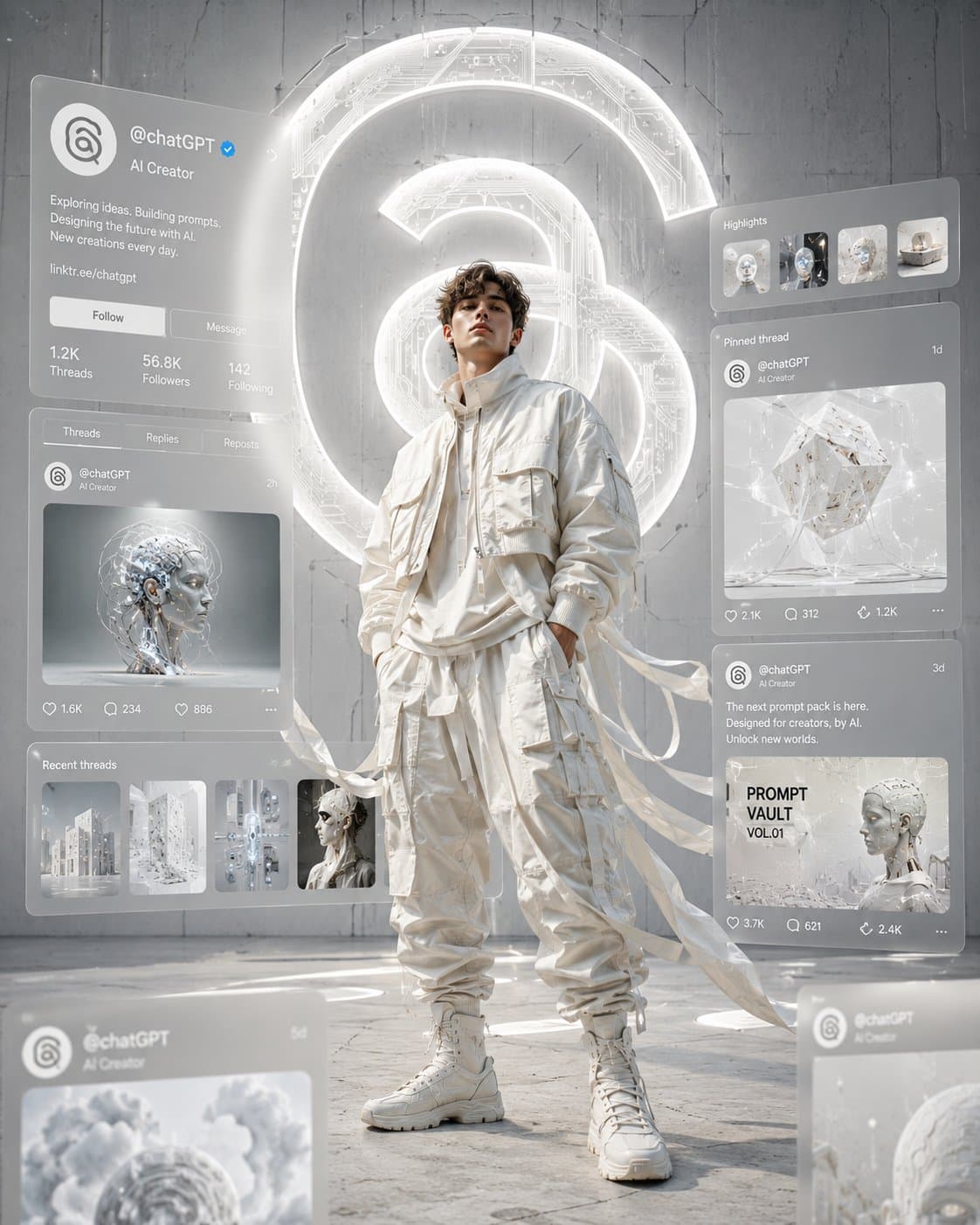 Ultra-cinematic editorial digital artwork in a clean white m
