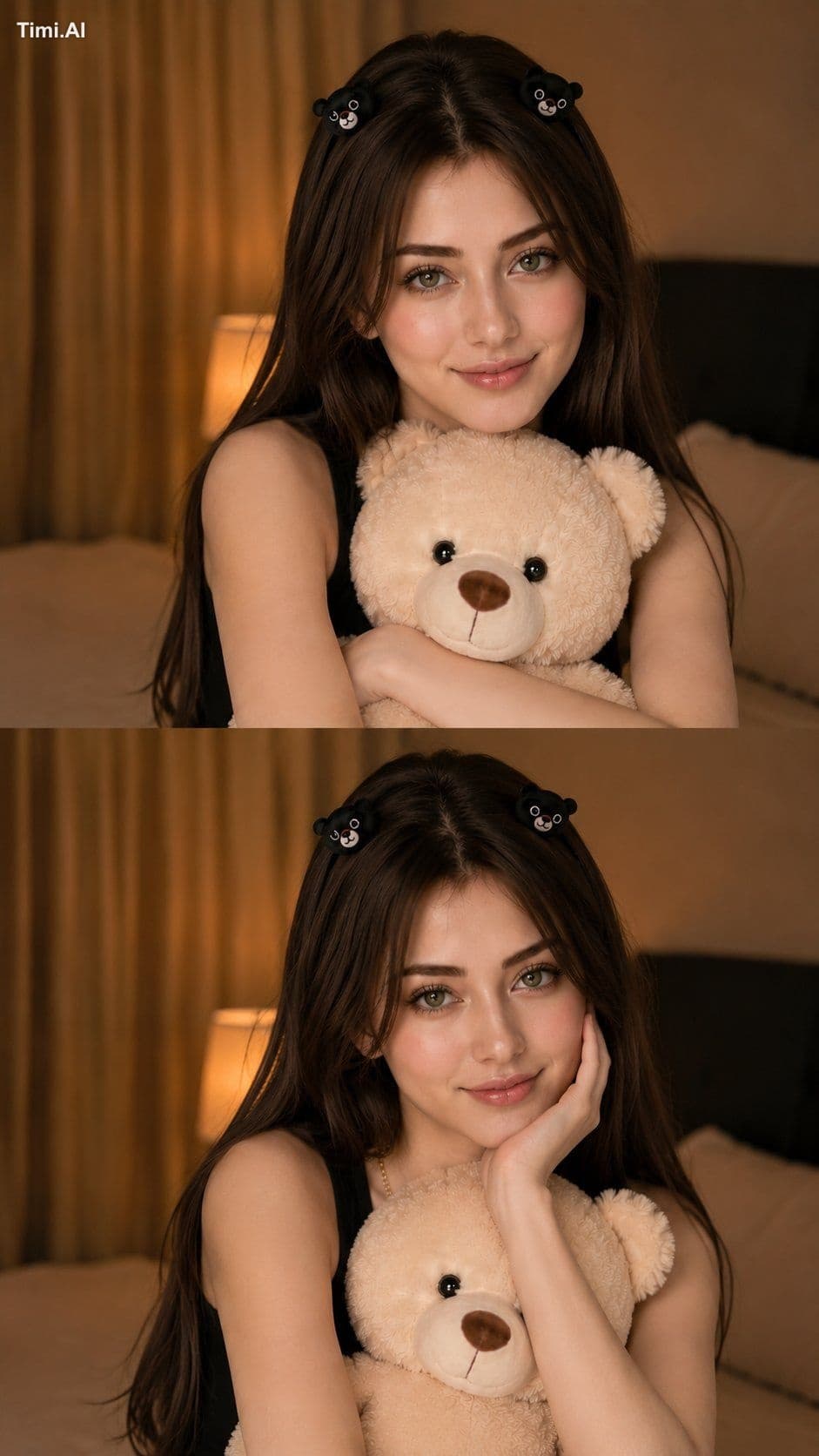 A beautiful Korean girl with fair glowing skin, soft oval fa