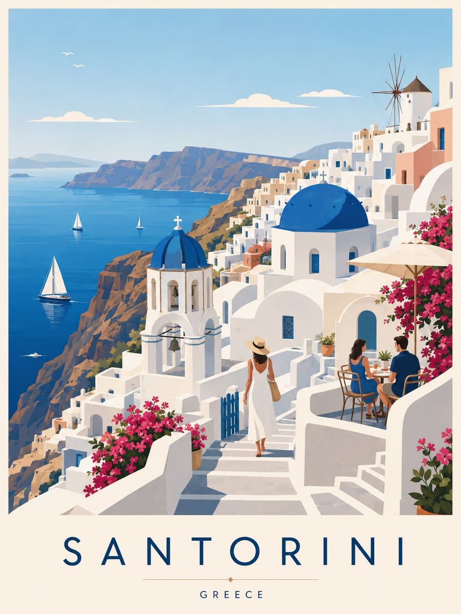Create a premium editorial travel poster illustration of San