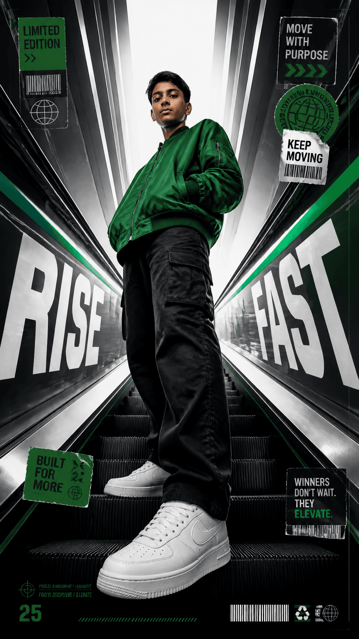 A premium 9:16 sports-fashion editorial advertising poster.M