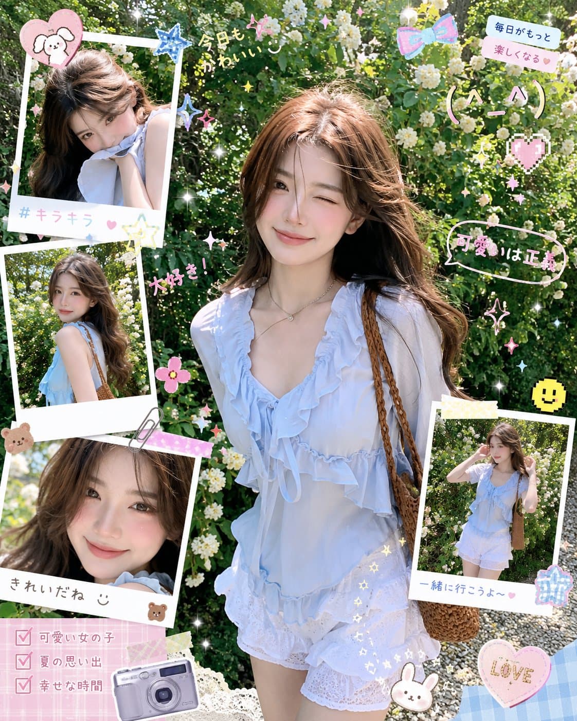 A dreamy Korean-inspired Y2K aesthetic portrait of a cute yo