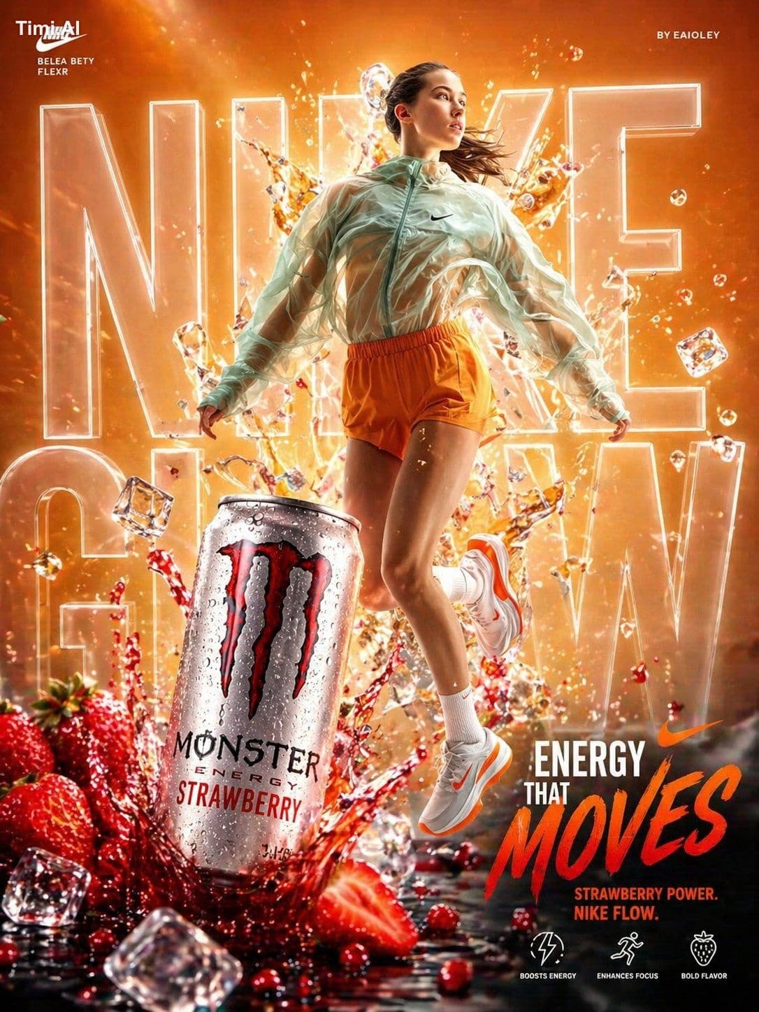 A hyper-realistic commercial advertisement blending energy d