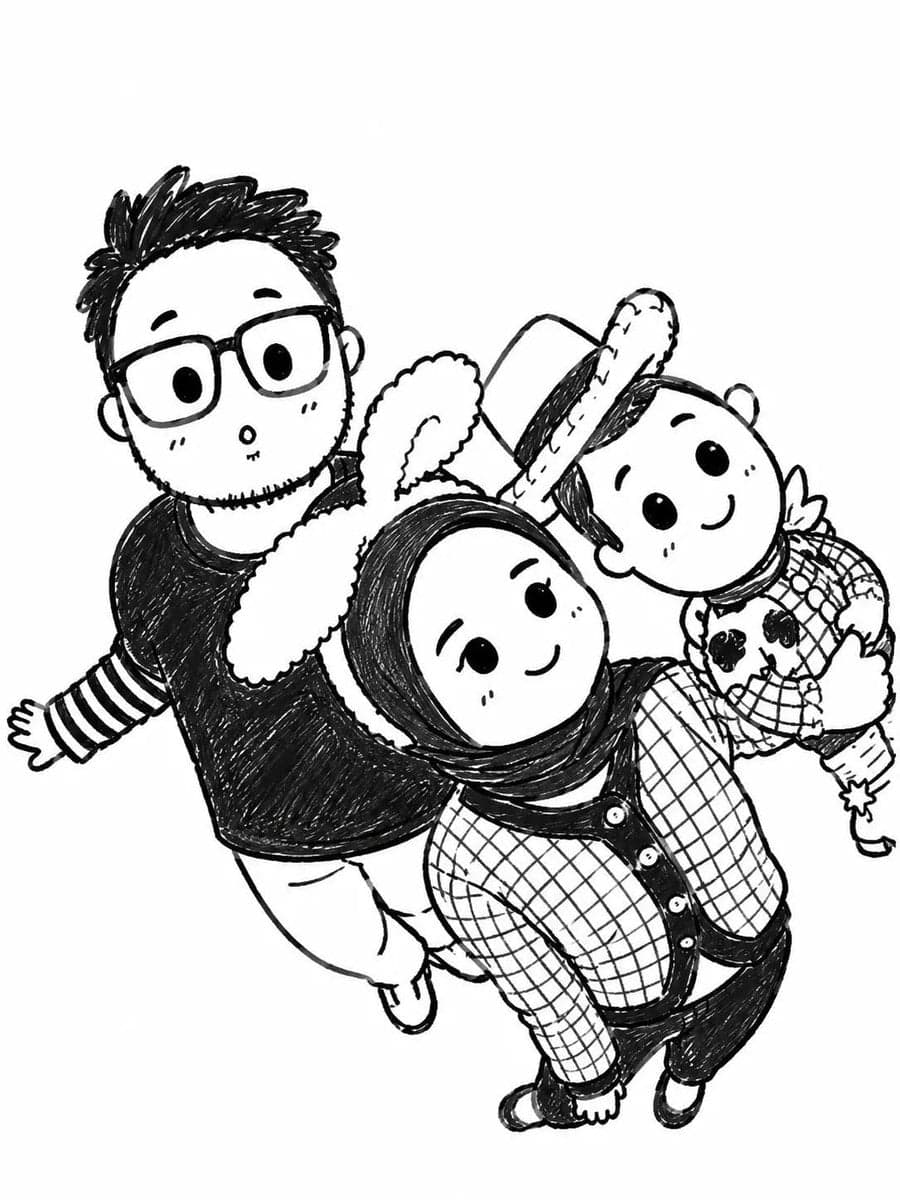 Turn the uploaded photo into a cute black-and-white hand-dra