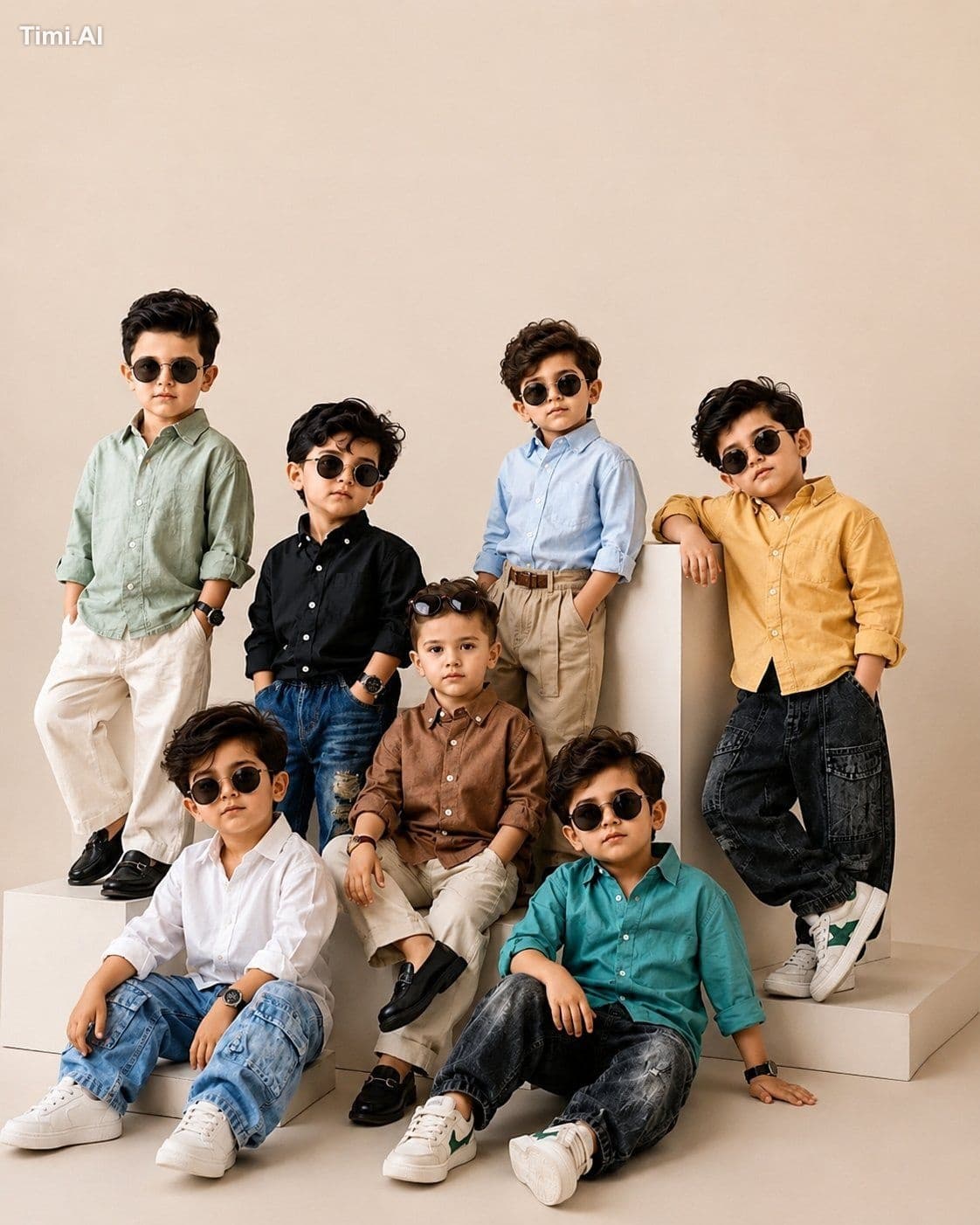 Ultra-realistic premium fashion editorial portrait of six st