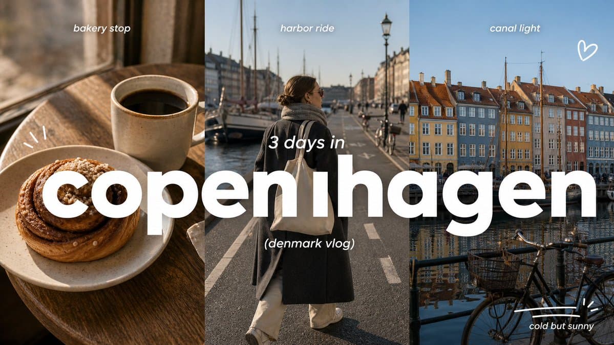 Create a 9:16 image in the "Clean Triptych Travel Vlog Thumb