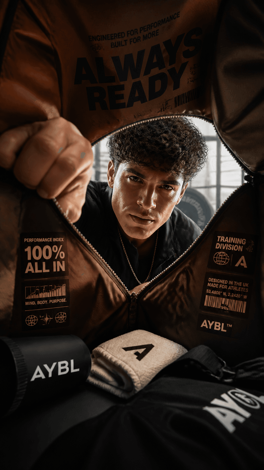 A premium 9:16 sports-fashion advertising poster.Main Subjec