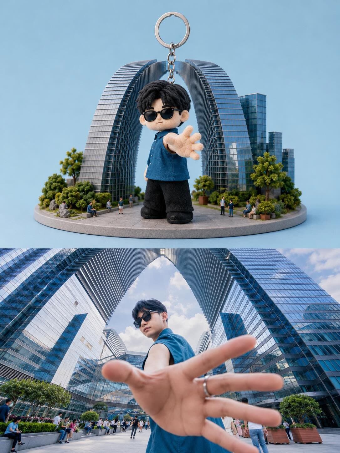 Create a split-screen composition showing a realistic collec