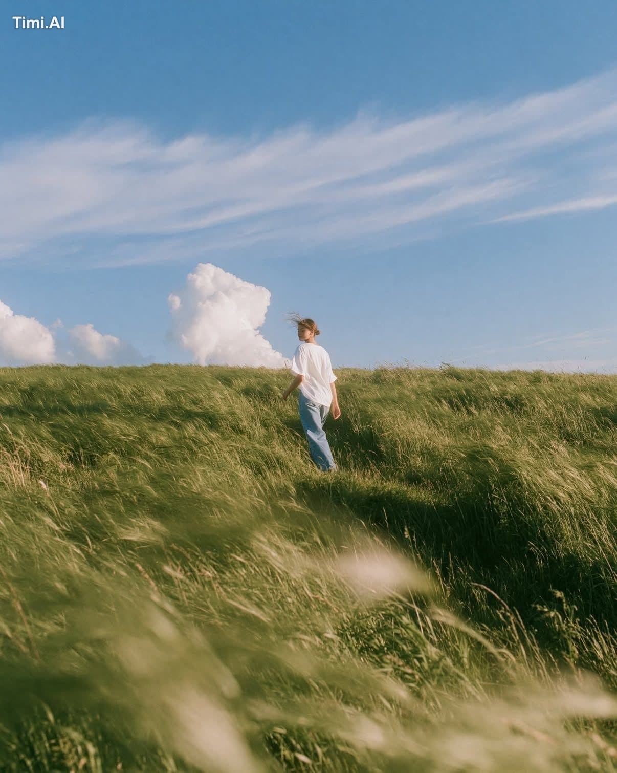 Cinematic summer environmental portrait, vertical compositio