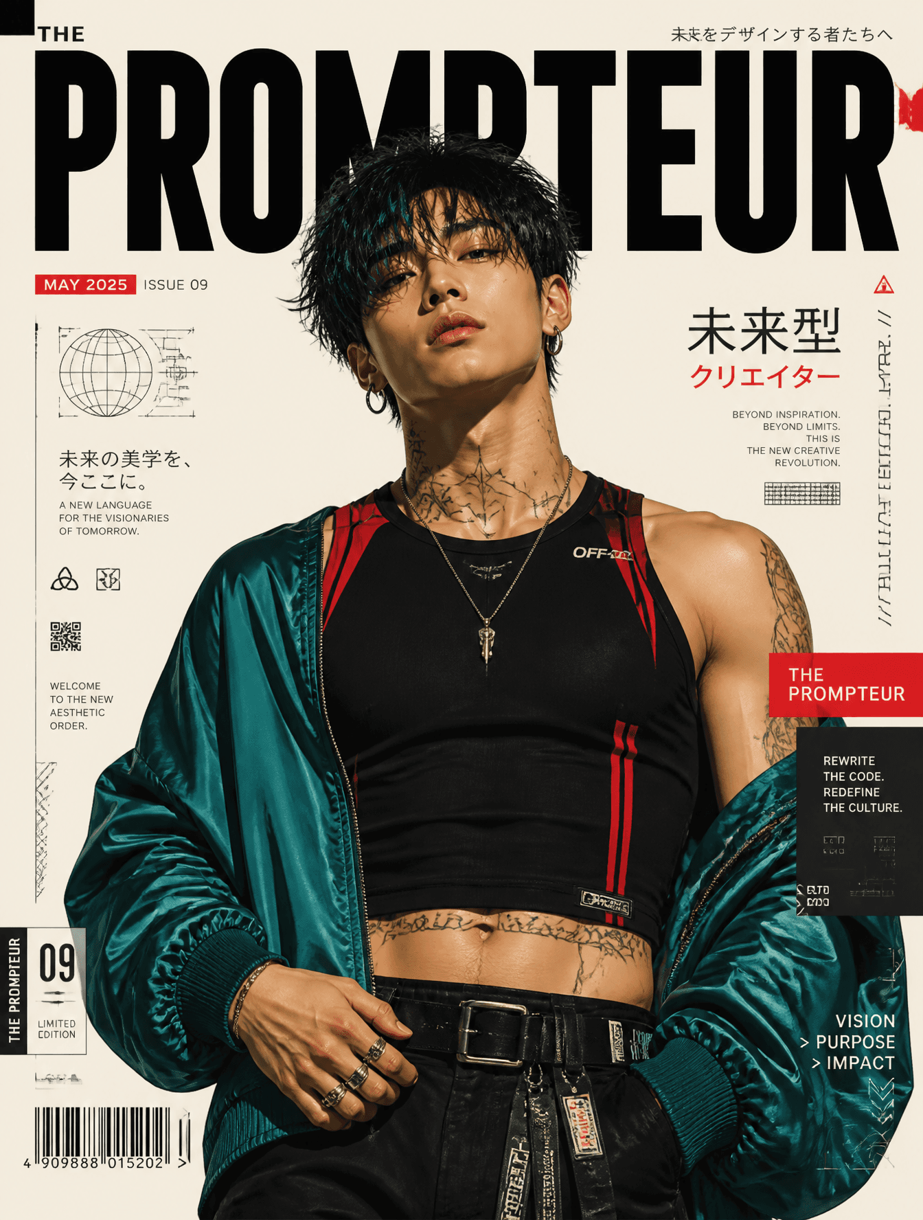 Ultra-detailed anime/editorial magazine cover illustration o