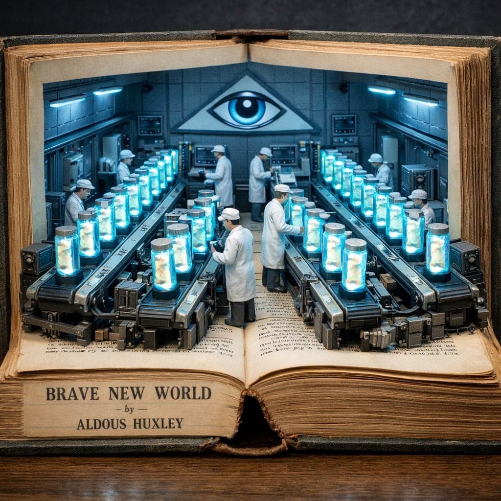 Surreal diorama emerging from an open vintage book of "Brave