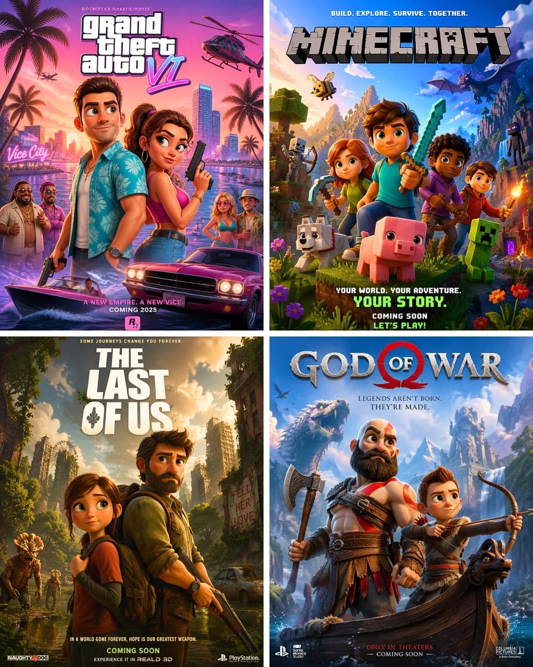 Pixar-style movie poster reimagining of the video game [VIDE