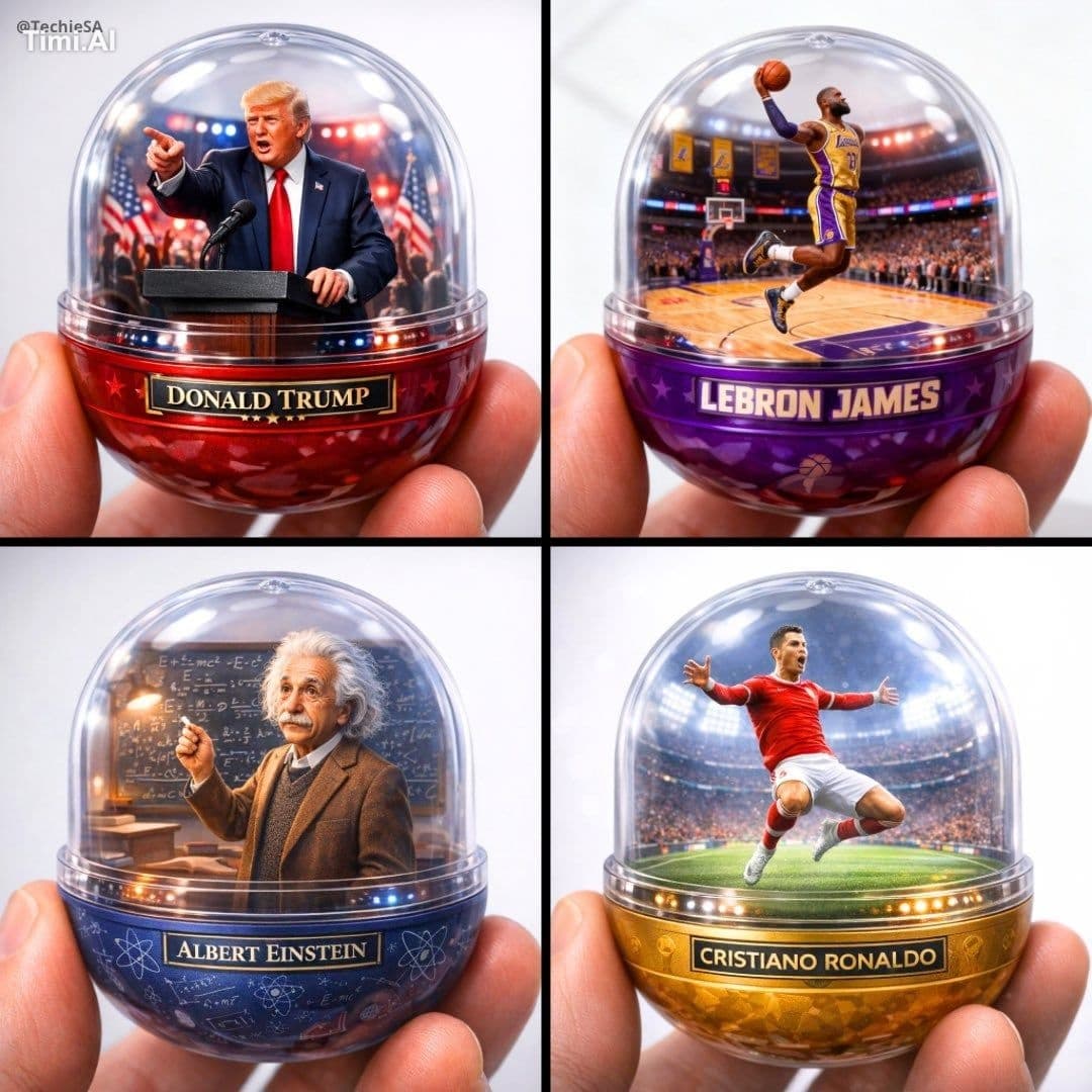 A detailed transparent gashapon capsule diorama, held betwee