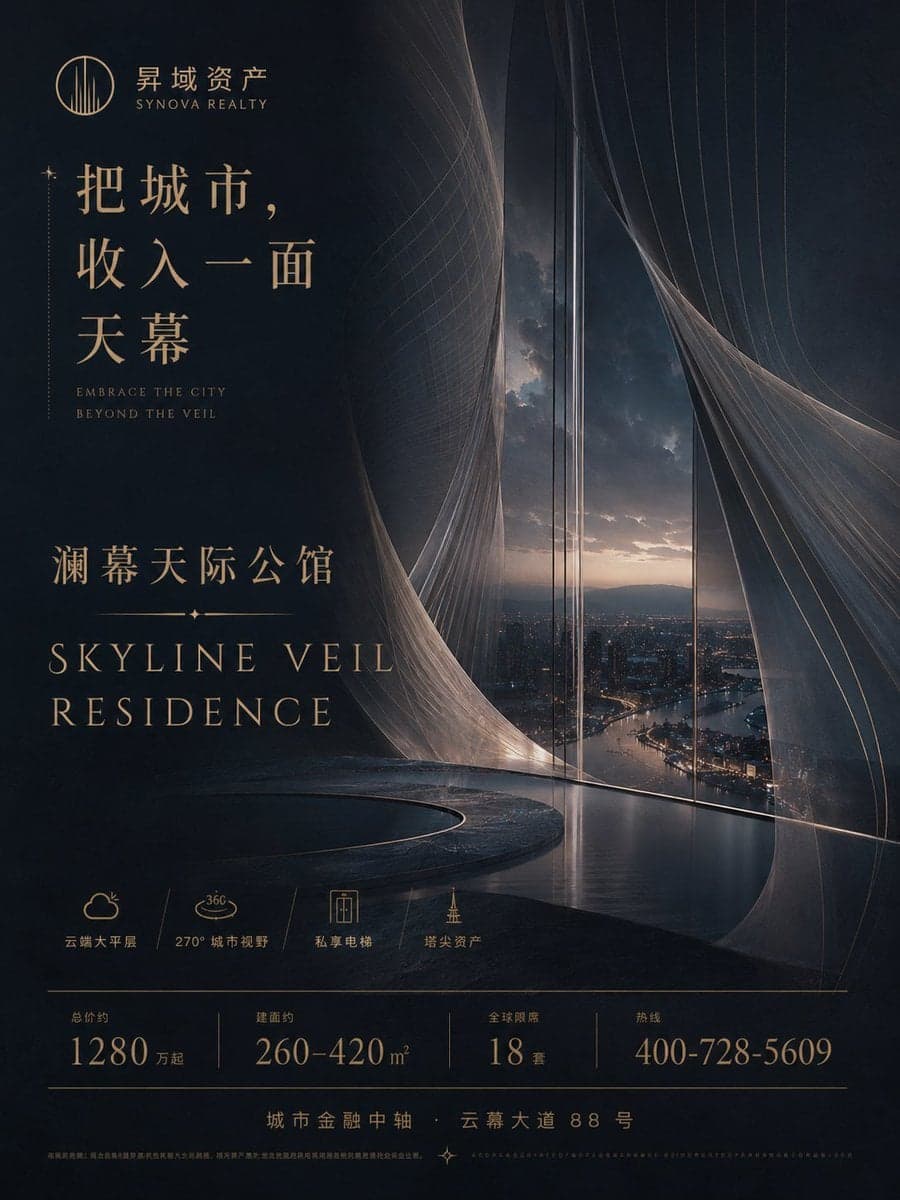 生成一张高端地产项目竖版广告海报,画面比例 3:4 或 4:5。
这是一个完全原创的 Demo 项目,请不要使用任何真