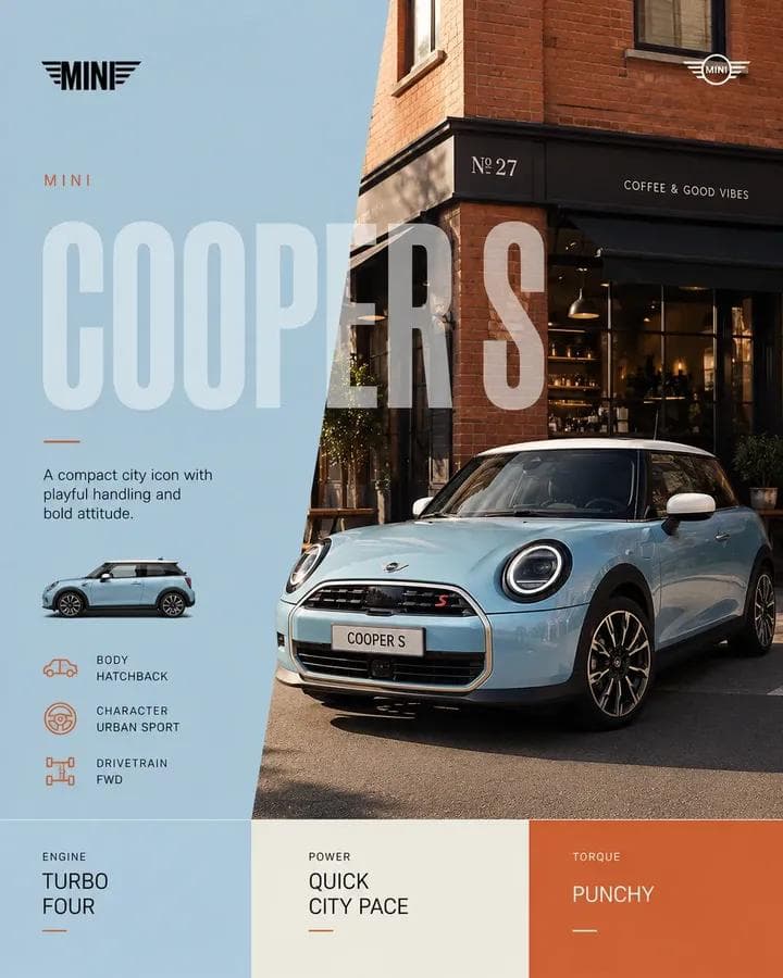 Minimalist automotive editorial poster for [Car], 4:5. Show 
