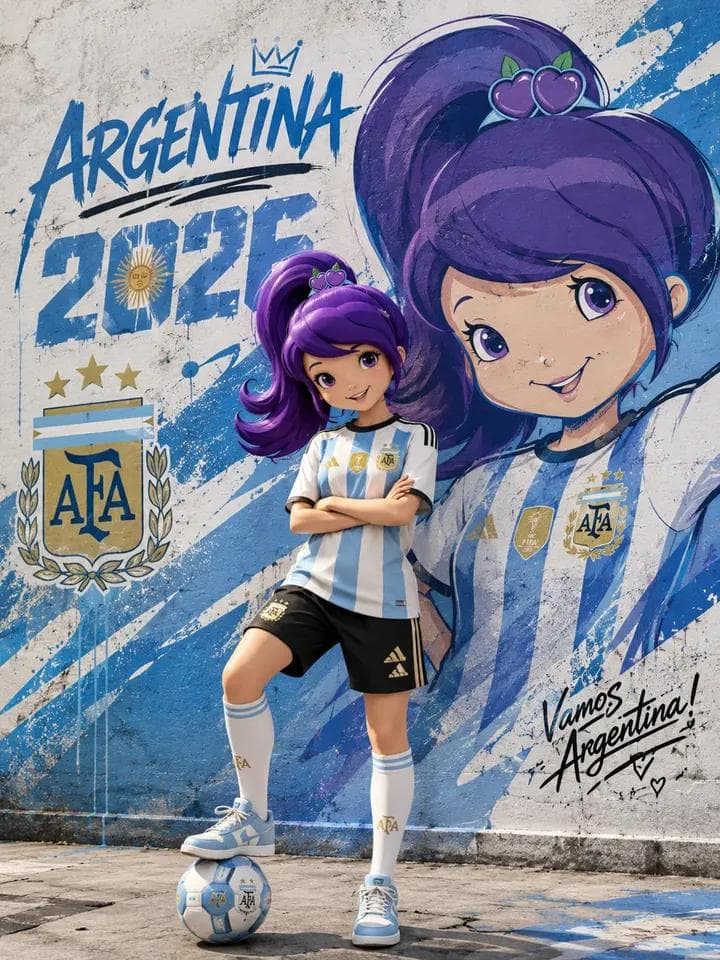 Ultra-detailed street-art football poster featuring a cute s