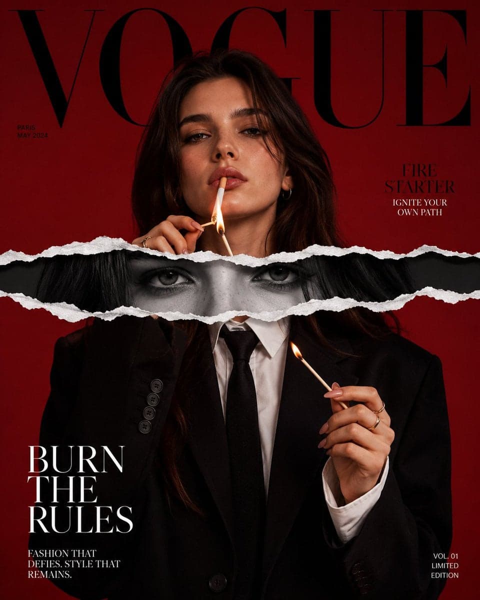 Ultra high fashion editorial magazine cover inspired by luxu
