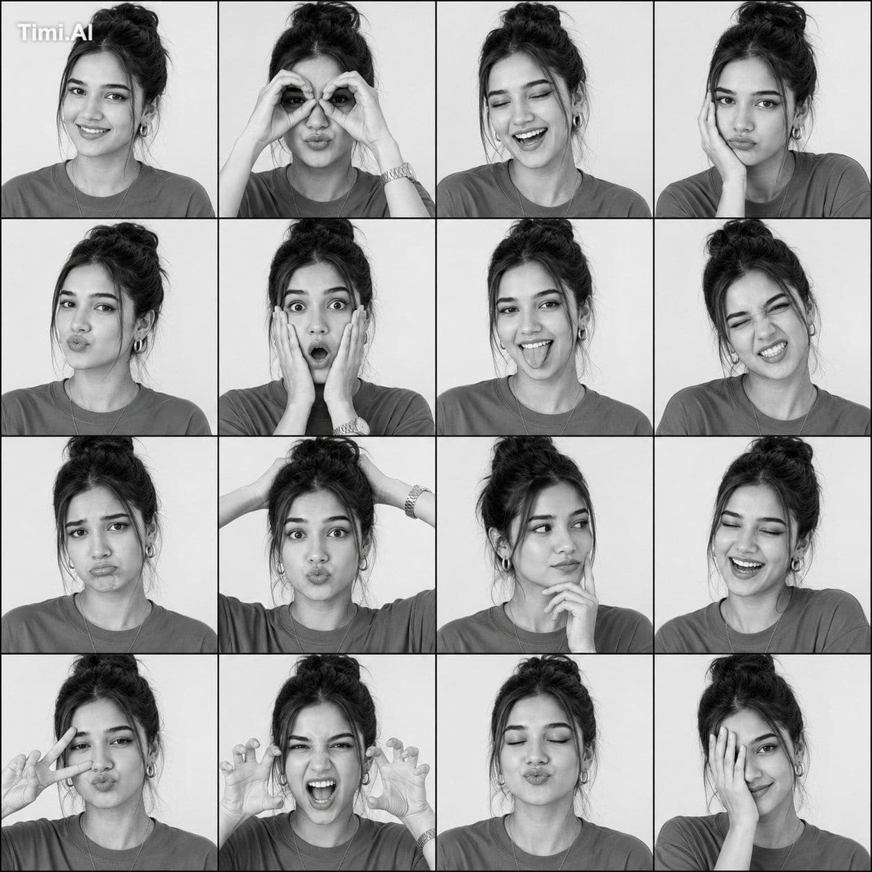 Photobooth Expression Grid
Create a 4×4 black-and-white phot