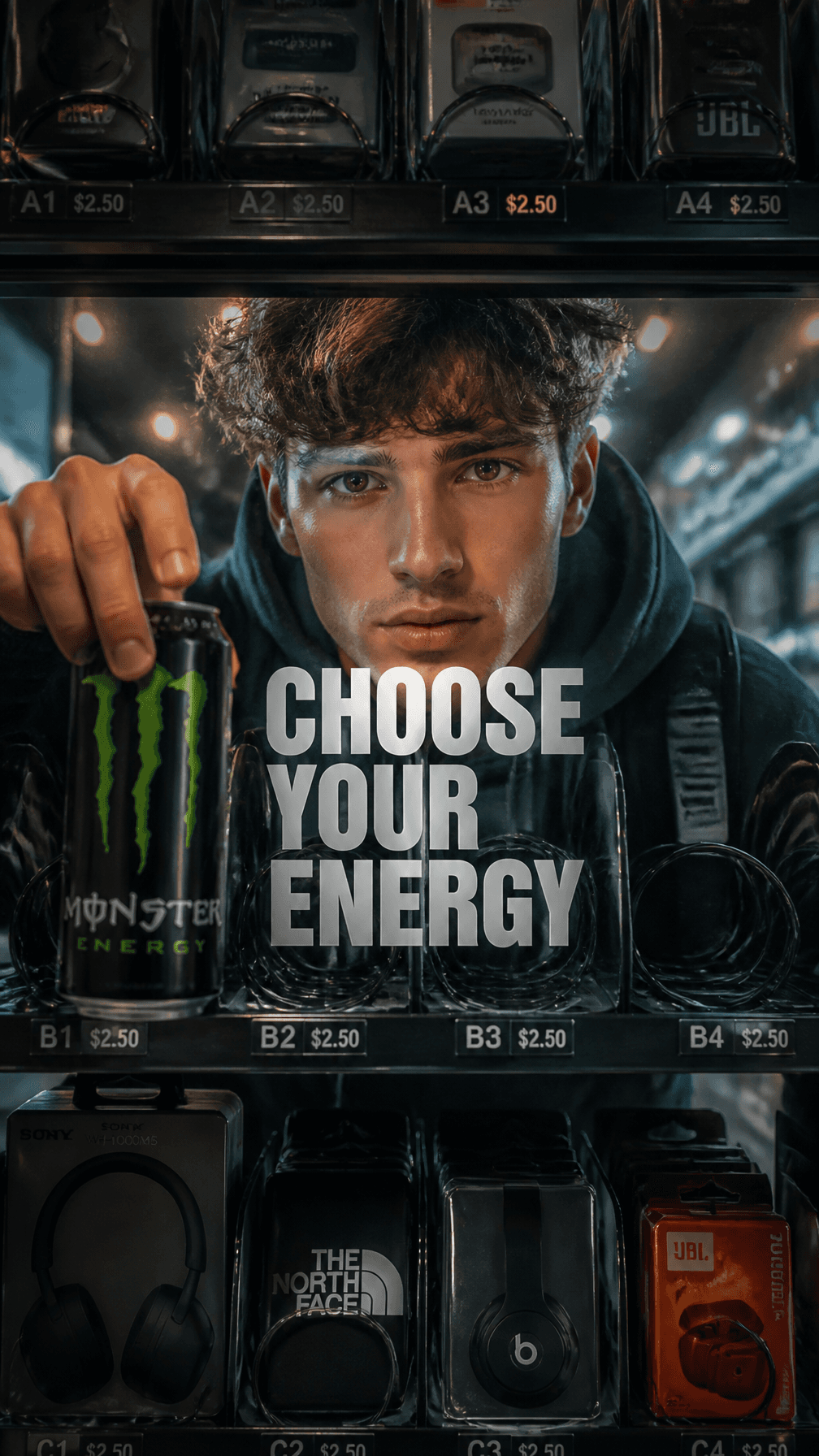 A premium 9:16 lifestyle advertising poster.Main Subject:
A