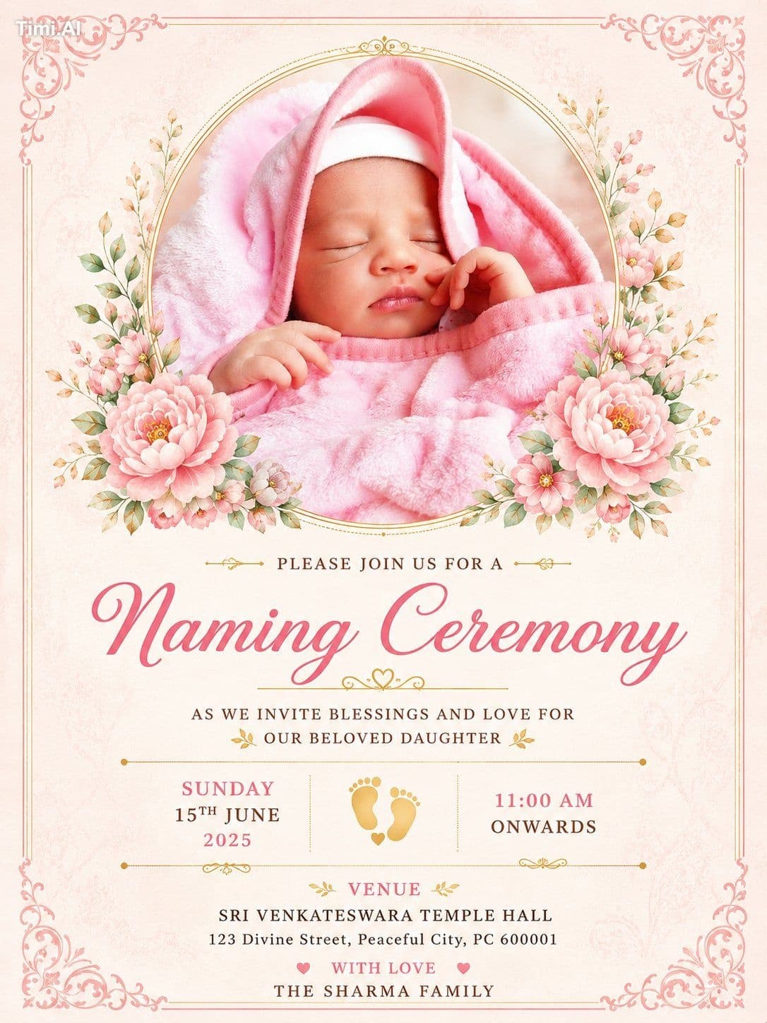 Professional AI Prompt – Luxury Naming Ceremony Invitation P