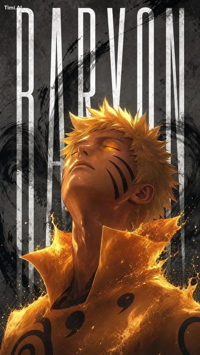 Ultra-detailed dark anime poster of Naruto Uzumaki in Baryon