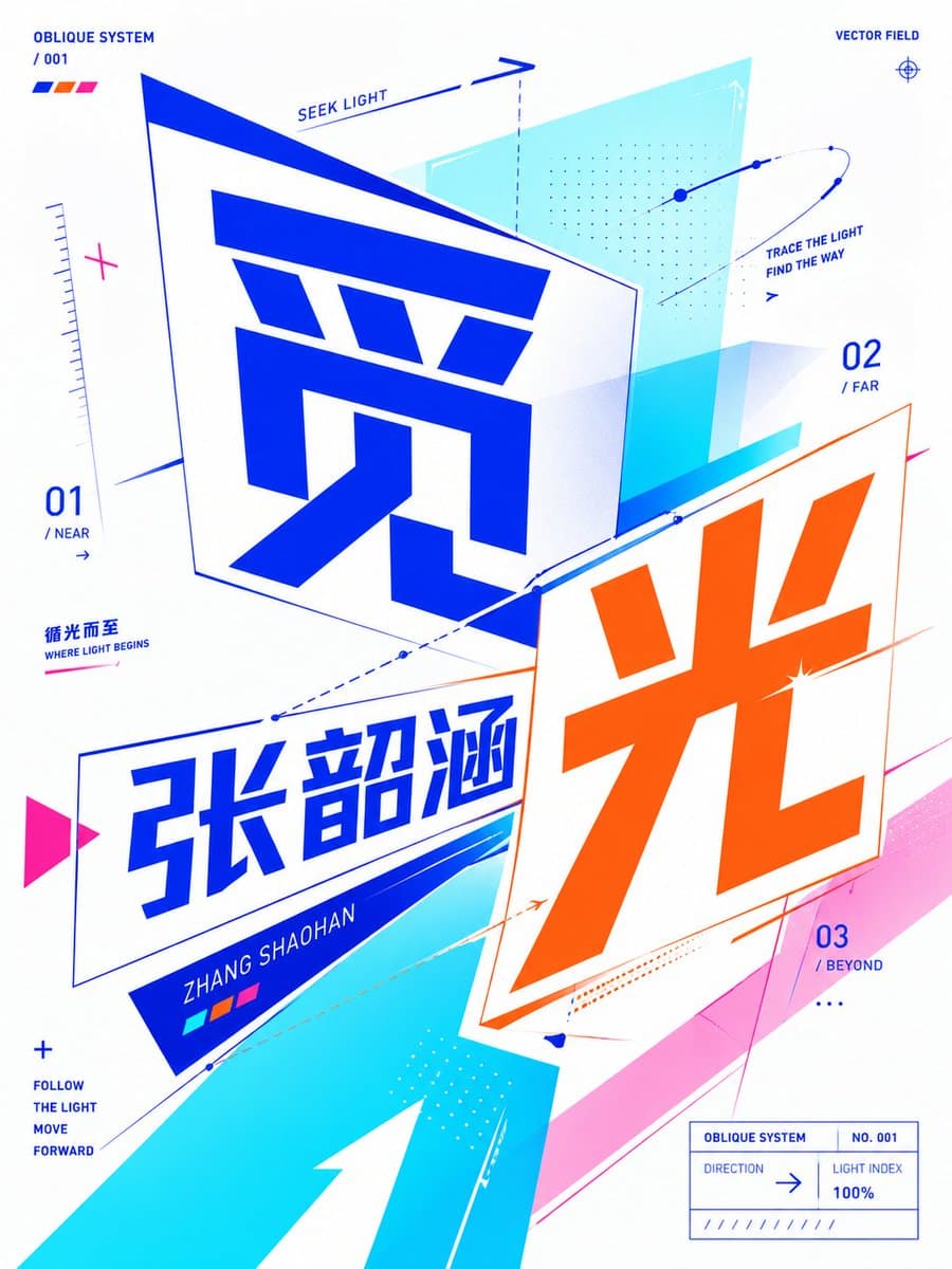 请基于用户输入的【核心文字 / 单词 / 词组 / 短句 / 字母】,创作一张高完成度的「斜向透视平面字体概念海报 /