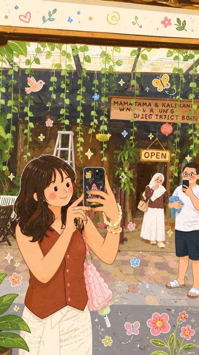 Transform the reference photo into a whimsical folk flat ill
