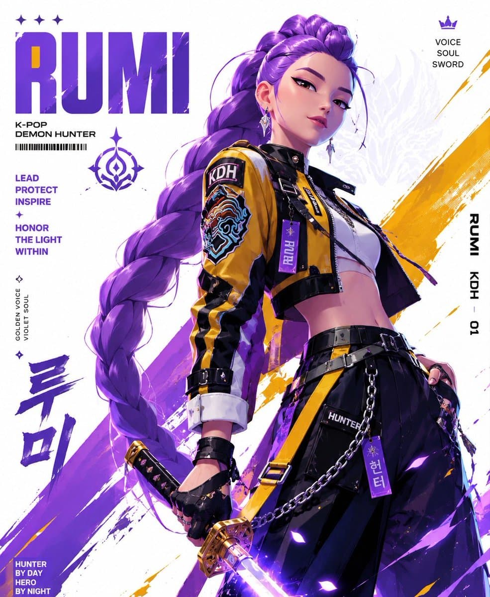 Create a stylized illustration of Rumi from the anime series