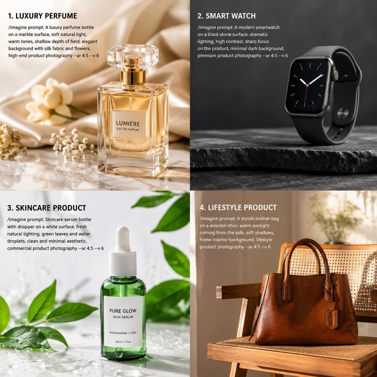 generate High-quality Midjourney prompts for product photogr
