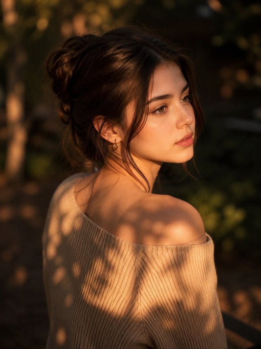 Edit foto wanita tersebut menjadi potret High Angle Sinemati