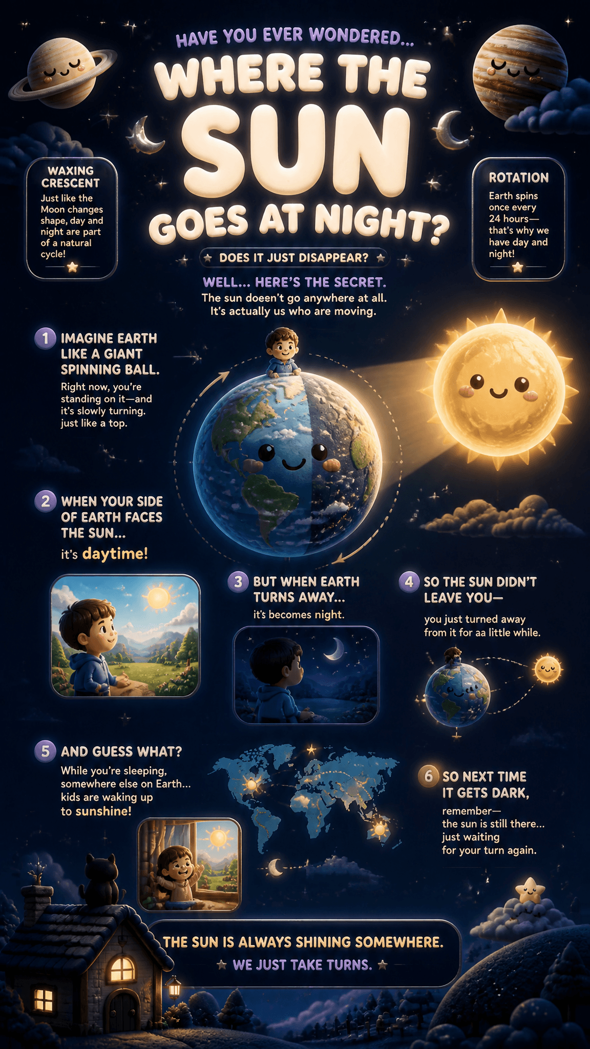 Have you ever wondered… where the sun goes at night?
Does it